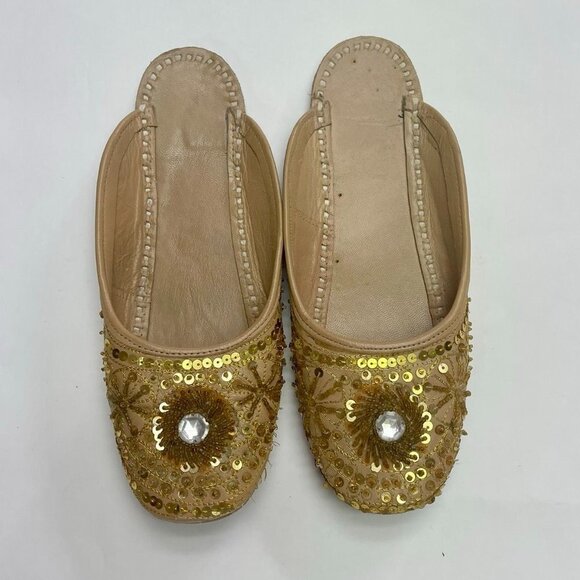 Sequined Embroidered Leather Flat Shoes Boho Flats Hand Made in India US Size 37 - Picture 3 of 10